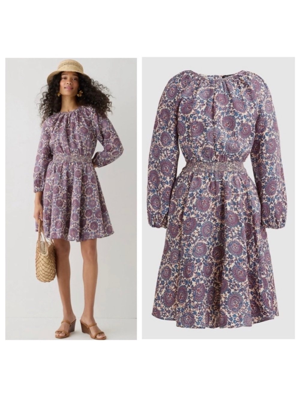 Palermo smocked-waist mini dress in floral bouquet linen Medium Dress -